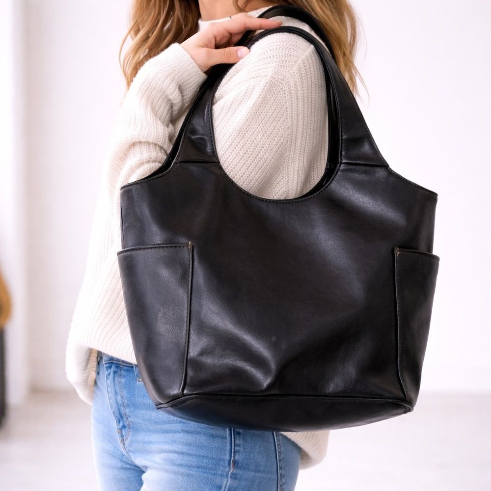 Elegant Black Leather Tote Bag